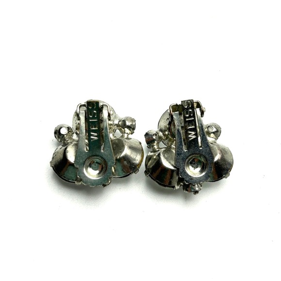 Vintage Weiss Clear Rhinestone Clip Earrings Silver Tone Mid Century Glam